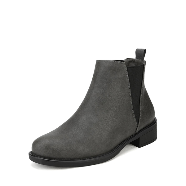 Chunky Low Heel Ankle Booties - GREY PU -  0